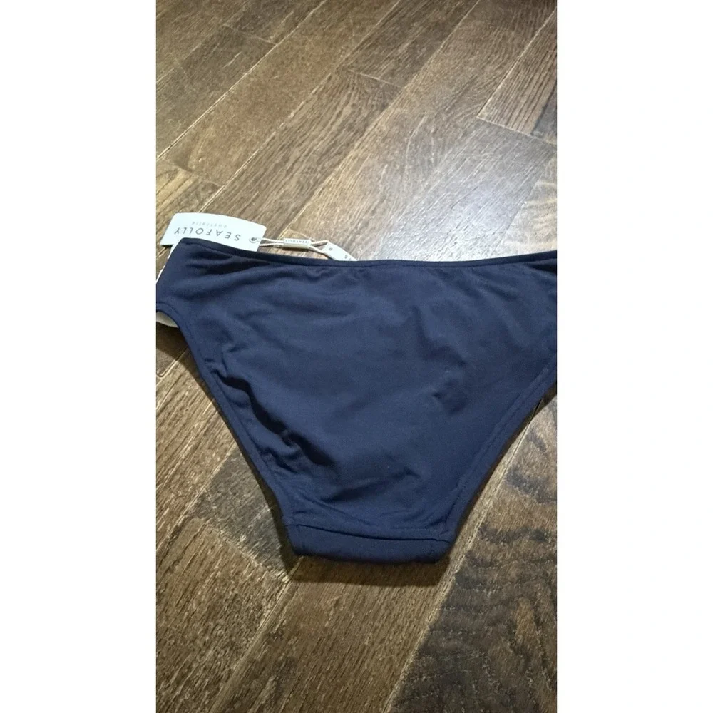 NWT Seafolly Block Party Multi Strap Hipster Lined Bikini Bottom Size 8 US Navy